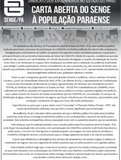 Cosanpa – Carta Aberta do SENGE à população paraense.
